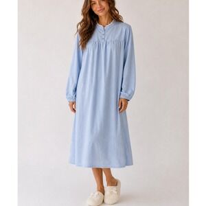 Ella Simone Blue Nightgown 1X Cotton‎ Long Sleeve Crochet Lace Trim Grandmacore